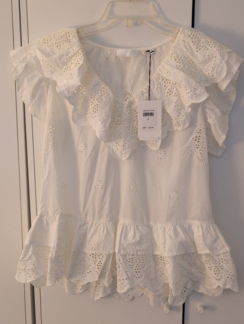 7 For All Making,Eyelet Ruffle Peplum Top - White